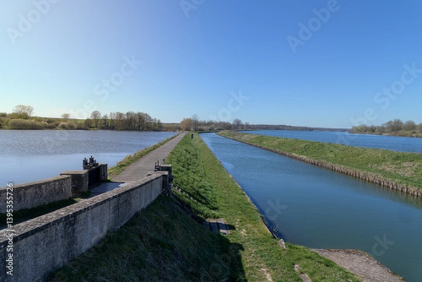 Obraz Etang réservoir de Gondrexange en Moselle sous ciel bleu