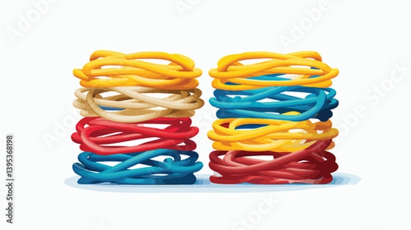 Fototapeta Professional Stacked Elastic Rubber Bands on White Background Vector Illustration