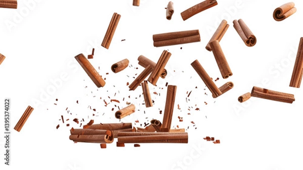 Obraz Falling cinnamon sticks isolated on white