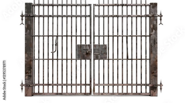 Obraz Metal prison gate isolated on white
