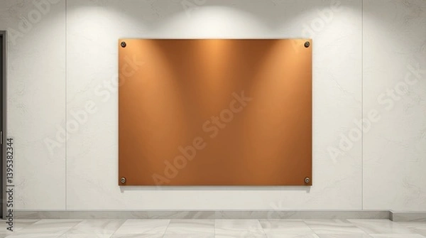 Fototapeta A copper colored sign attached to the white textured wall