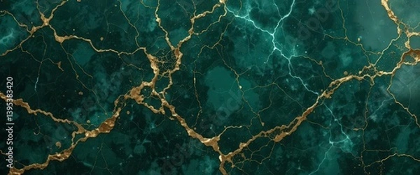 Obraz  Emerald Green Marble Texture Dark Emerald Marble Texture With Gold Inlays. Luxury Background.