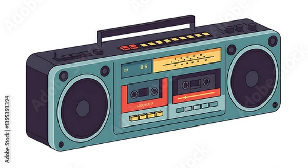 Fototapeta Analog Tech Reimagined – Modern Cassette Player | Illustration or photo of a cassette player redesigned with sleek modern colors and minimalist UI