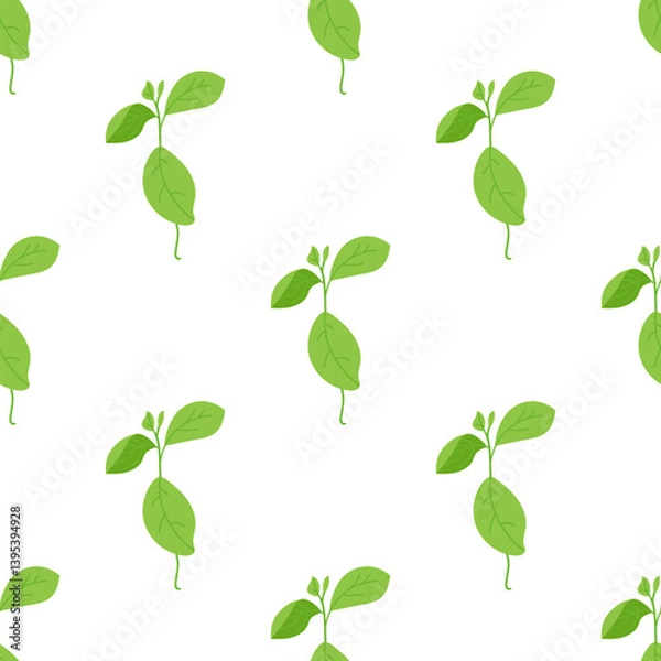 Fototapeta Seamless vector texture with green sprout. Background with a young plant on a white background. Grass. Spring vector illustration.