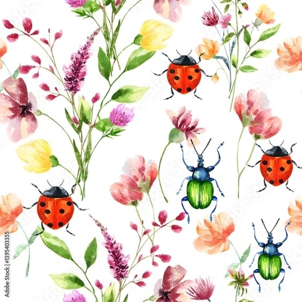 Obraz Floral and Insect Pattern