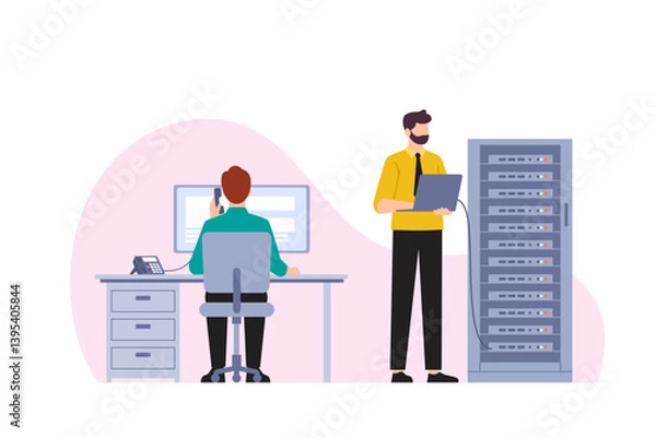 Obraz it support server admin office work flat illustration