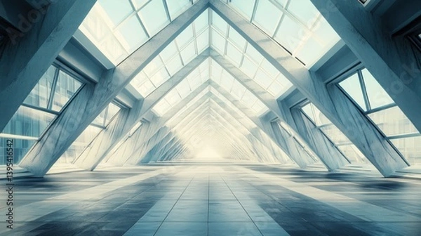 Fototapeta Modern Architecture, Geometric Interior, Bright Hallway