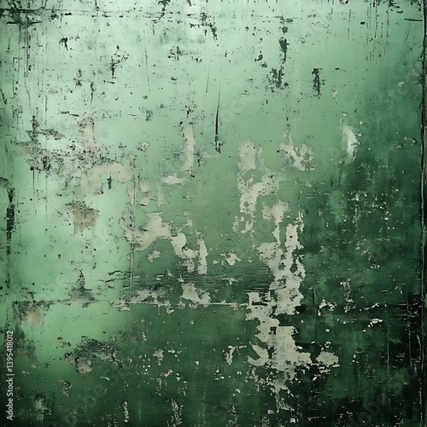 Fototapeta Textured green grunge wall with varying shades and imperfections featuring ample copy space on the right side