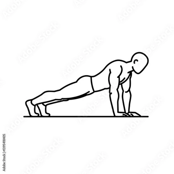 Obraz Minimalistic black-and-white line art illustration of a push-up figure in motion