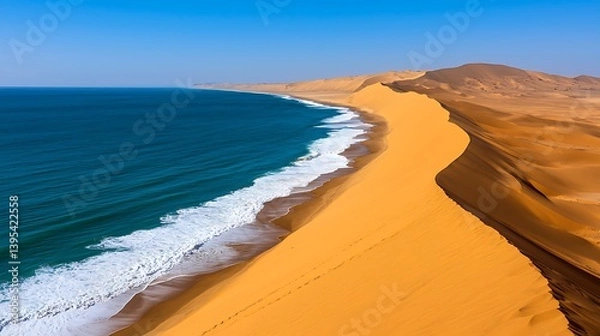 Obraz Stunning Contrast of Golden Sand Dunes and Turquoise Ocean Waters
