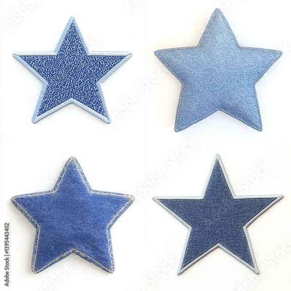 Fototapeta set of denim star patch on white background