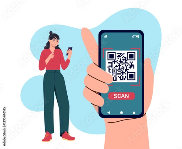 Obraz QR code scanning with mobile phone. Vector illustration