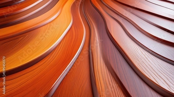 Fototapeta Abstract wood paneling with dynamic curves.  Complex, layered, and flowing design, showcasing rich colors.  A modern, decorative wood surface