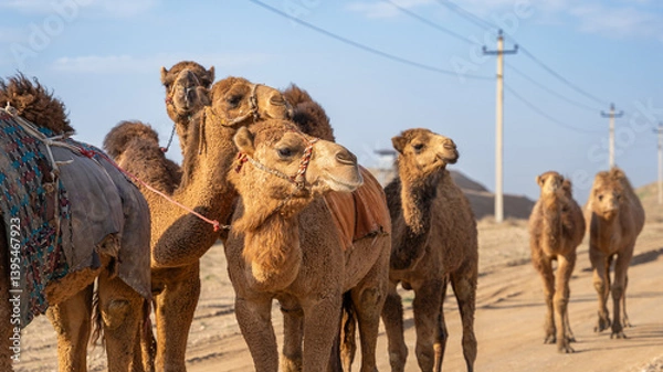 Fototapeta a herd of camels by the road, Mazar-I-Sharif highway, Kabul, Afghanistan