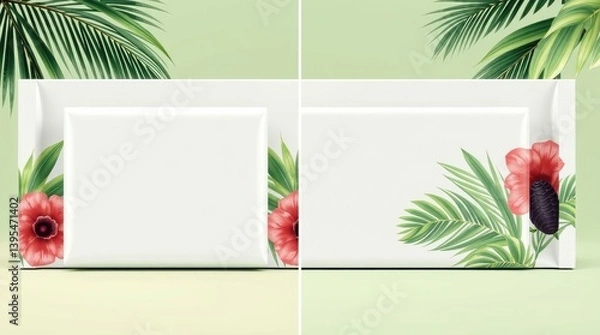 Fototapeta Two white packages decorated with botanical and floral elements