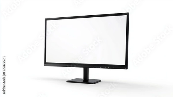 Fototapeta Modern black computer monitor with blank white screen isolated on white background. (1)