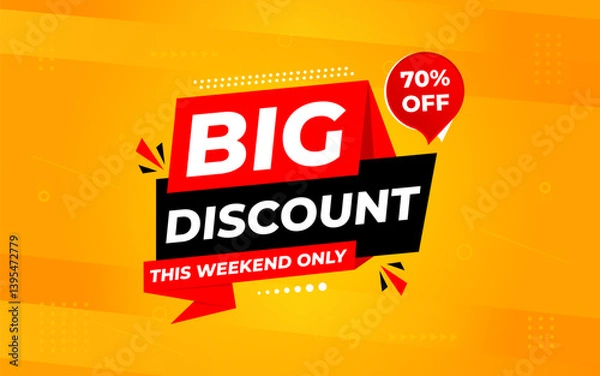 Fototapeta Big Discounts sale banner vector template. Discount banner. Sale label and discounts background, Discount Promotion marketing poster design for web and Social. Vector Illustration.
