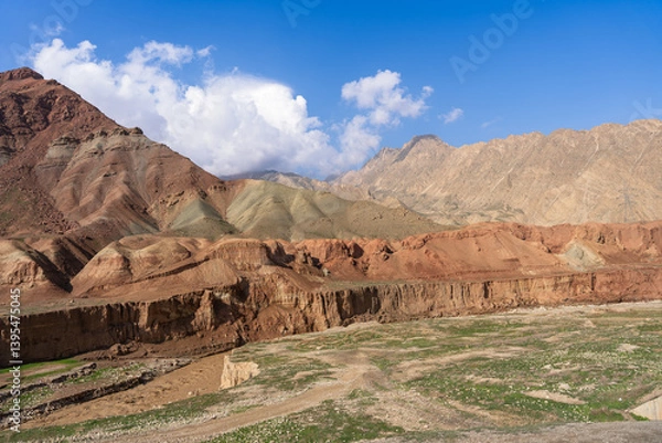 Fototapeta Mountain landscape, view from Mazar-I-Sharif-Kabul highway, Aybak city district, Samangan Province