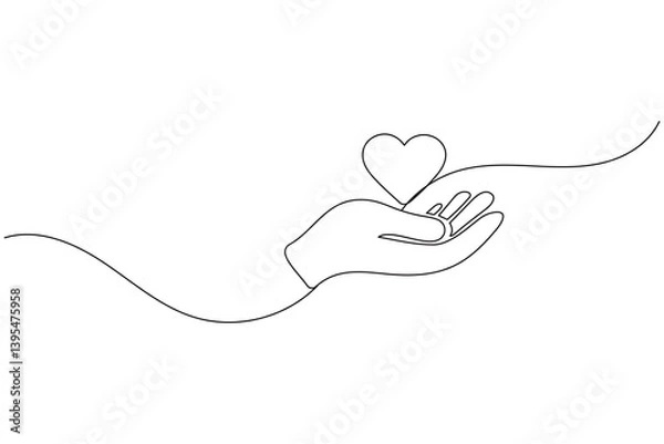 Fototapeta Heart shape one line drawing minimalist continuous line vector icon
