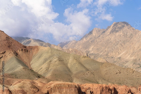 Fototapeta Mountain landscape, view from Mazar-I-Sharif-Kabul highway, Aybak city district, Samangan Province