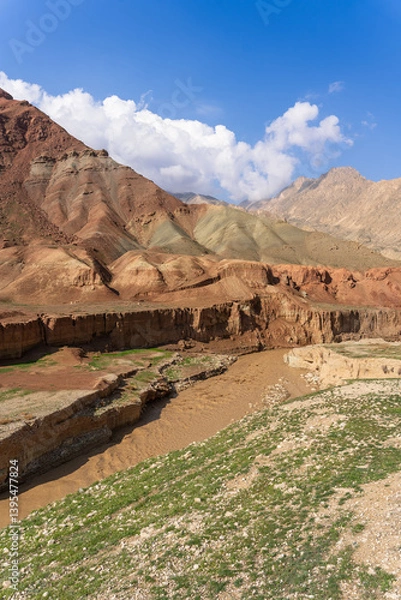 Fototapeta Mountain landscape, view from Mazar-I-Sharif-Kabul highway, Aybak city district, Samangan Province