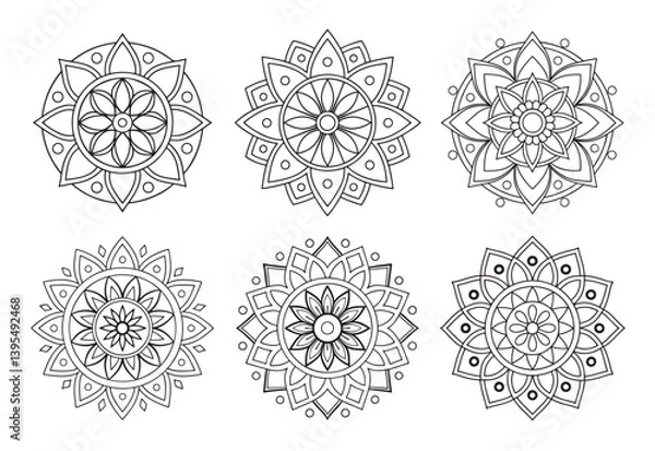 Fototapeta A collection of stylish and detailed mandala art illustrations, ideal for creating intricate and sophisticated designs.