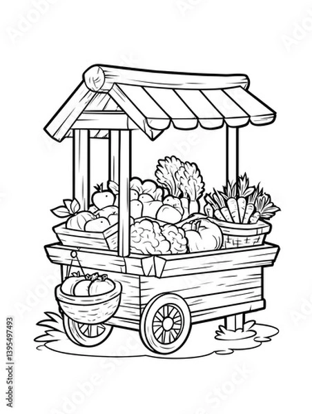 Obraz Vegetable cart coloring page