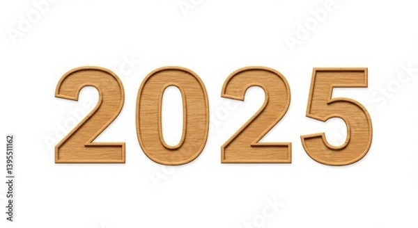 Fototapeta Wooden 2025 Numerals Isolated on White Background Representing the Upcoming Year