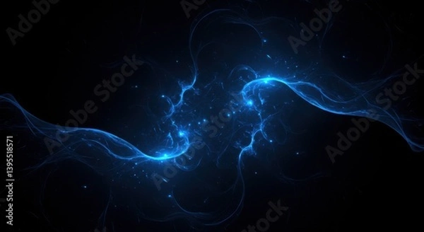 Obraz Abstract blue fractal design with glowing light effects on a dark background