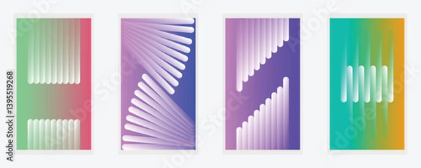 Fototapeta Abstract geometric patterns, vibrant color gradients, minimalist design, optical illusion, vertical stripes, diagonal lines, curved shape background