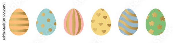 Fototapeta set of different colorful easter eggs decorated golden patterns - vector illustration