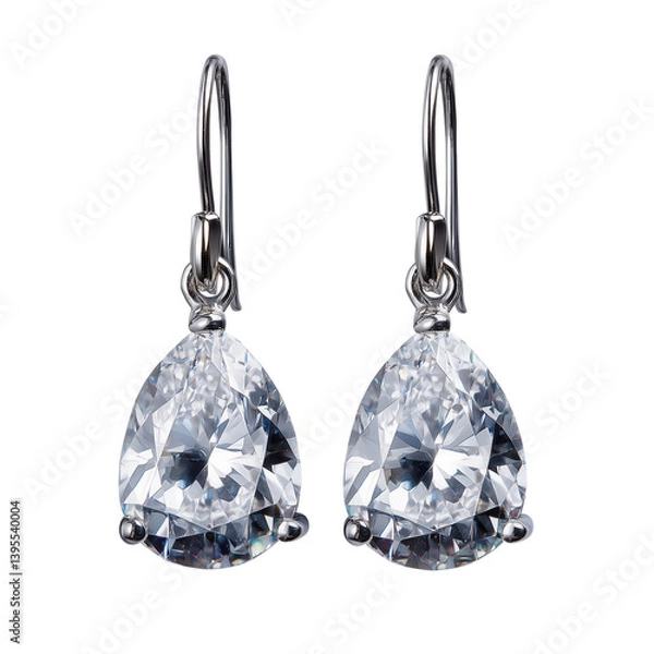 Obraz Drop earrings with pear-shaped diamonds, isolated on white background