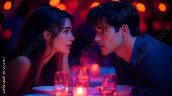 Obraz A romantic dinner date in a dimly lit nightclub setting.