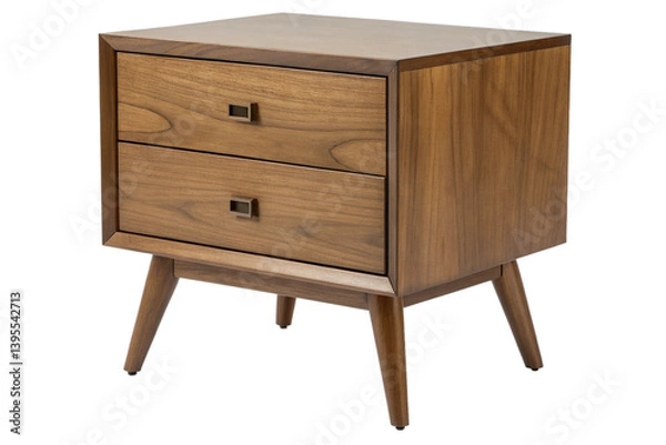 Obraz Modern wooden nightstand with two drawers and tapered legs, featuring stylish design that enhances any bedroom decor,  isolated on transparent background-generated by ai