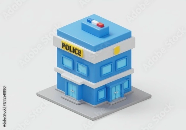 Obraz Isometric view of a blue police station isolated on white background
