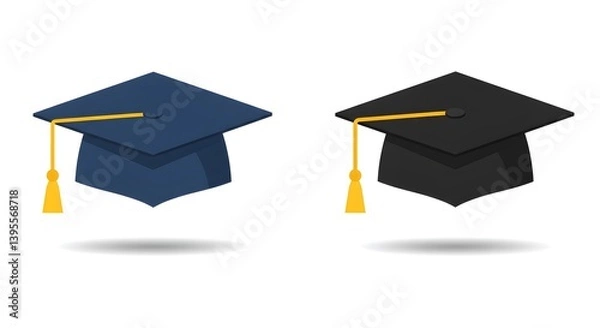 Fototapeta Graduation Caps Illustration Blue and Black with Tassels