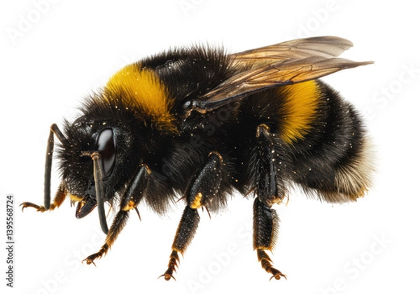 Fototapeta Isolated Detailed Close Up of a Fuzzy Bumblebee