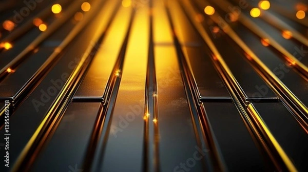 Obraz Abstract close-up of metallic surface with glowing lines and reflections, evoking a futuristic feel