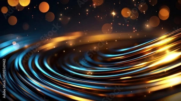 Obraz Abstract swirling pattern of vibrant gold and blue lights with a bokeh background effect