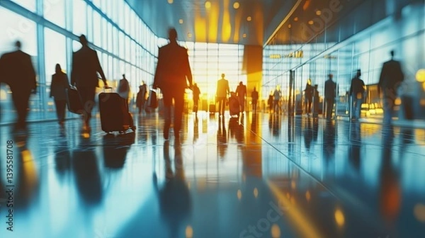 Obraz People walking through a modern airport terminal in the daytime