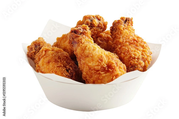 Fototapeta Close up view of fried chicken in a container on a dark background on transparent background