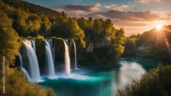 Fototapeta waterfall in autumn waterfall in a national park