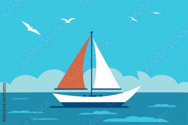 Fototapeta a-sailboat-gliding-across-the-sparkling-blue-ocean.eps
