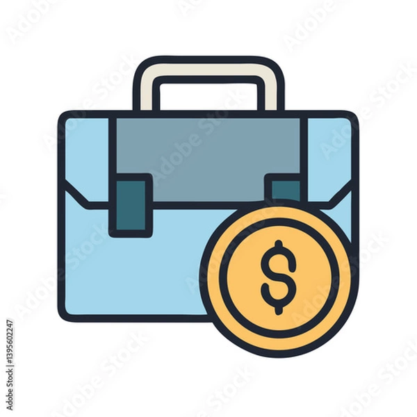 Fototapeta Briefcase with Dollar Coin Icon Design