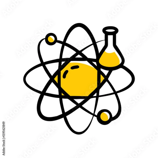 Obraz Science Icon with Atom and Flask Illustration  