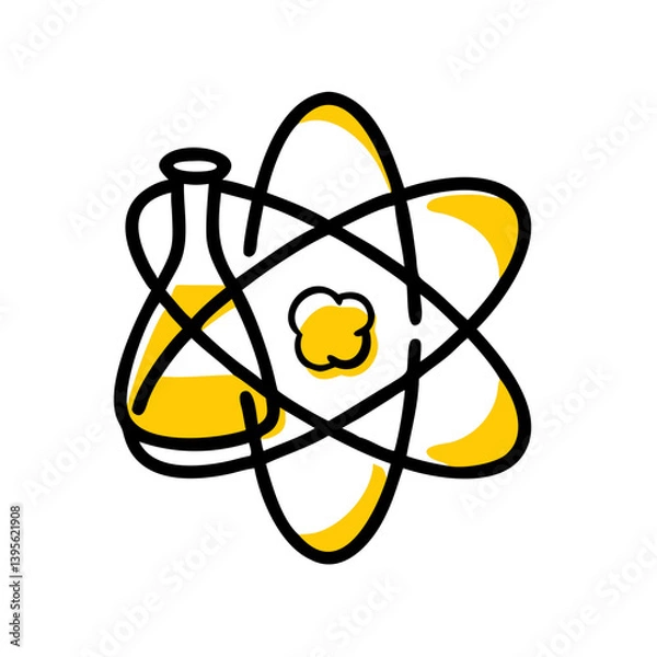 Fototapeta Science Laboratory Concept with Atom and Flask Icon  