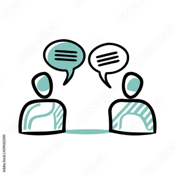 Obraz Two people engaging in conversation with speech bubbles   