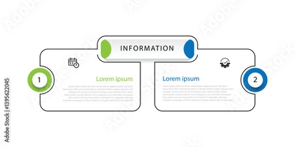 Obraz 2 step infographic template with 2 square line connected suitable for business information and presentation