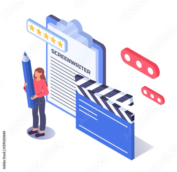 Obraz Screenwriter concept with movie clapperboard. Vector illustration