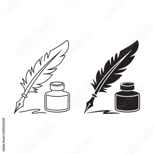 Fototapeta Feather quill and ink bottle icons
